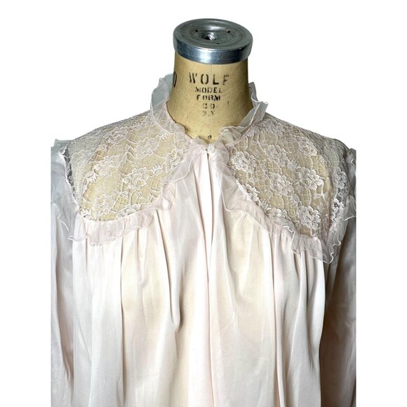 1950s/60s pink bed jacket with lace yoke front and back by Rogers Size M - Picture 6 of 9